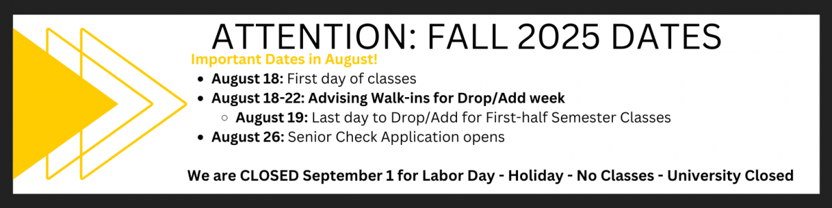 Black and gold lines with text overlay sharring important dates