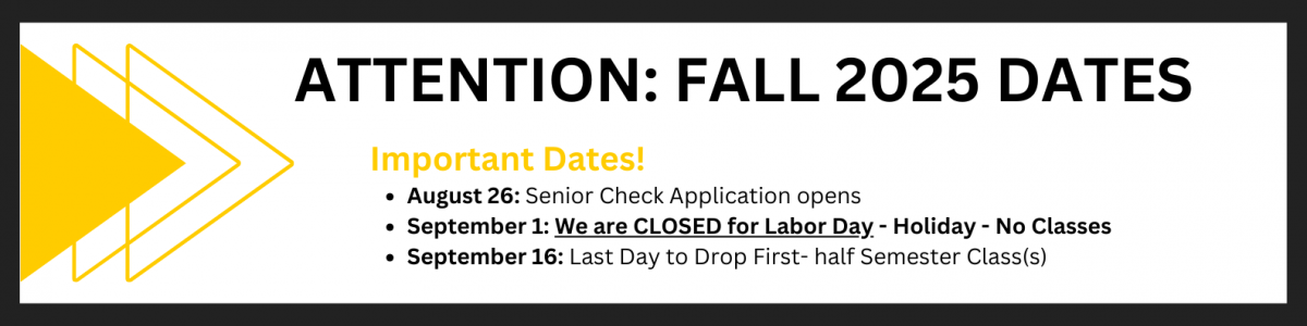 Black, white, and gold geometric pattern with text overlay: Important Dates for Fall