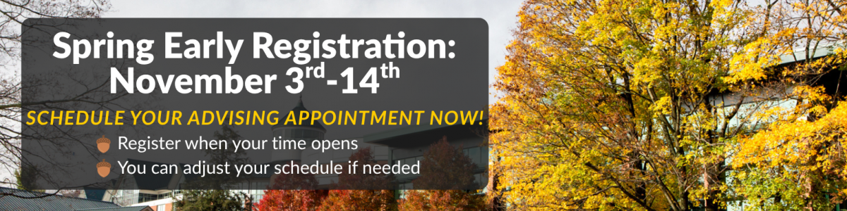 Fall leaves with text overlay: Early Registration 11/3-11/14