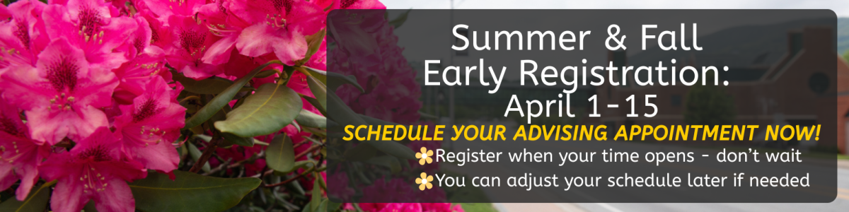 Pink flowers with text overlay: Early Registration April 1-15